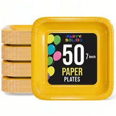 7 In. Yellow Square Paper Plates - 50 Ct.