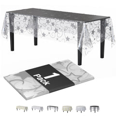 Clear silver star tablecover | 55 in. x 108 in.