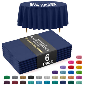 Premium Round Navy Blue Plastic Table Covers | 6 Pack | 84 in.