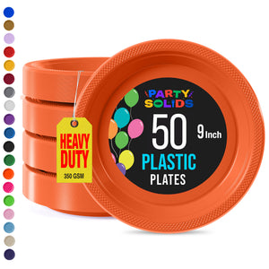 9 in. Orange Plastic Plates | 50 Count