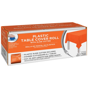 Orange Plastic Table Cover Roll with Cutter - 54 x 126 ft