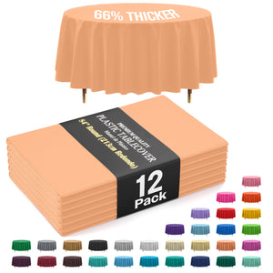 Premium Round Peach Plastic Table Covers | 12 Pack | 84 in.