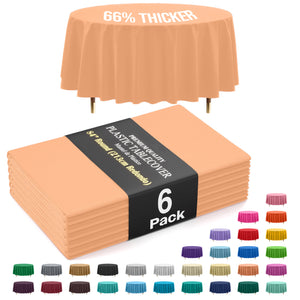 Premium Round Peach Plastic Table Covers | 6 Pack | 84 in.