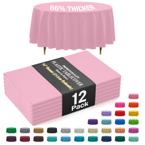 Premium Round Pink Plastic Table Covers | 12 Pack | 84 in.