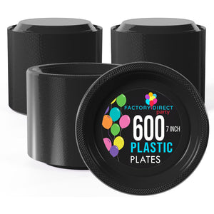 7 in. Black Plastic Plates | Case of 600