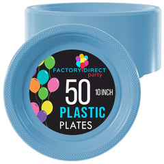 10 In. Light Blue Plastic Plates | 50 Count