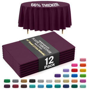 Premium Round Plum Plastic Table Covers | 12 Pack | 84 in.
