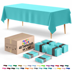 Aqua Blue Plastic Table Cover | Case of 48 | 54 in. x 108 in.