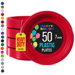 7 in. Red Plastic Plates | 50 Count