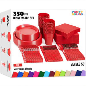 350 Pcs Red Plastic Disposable Tableware Set