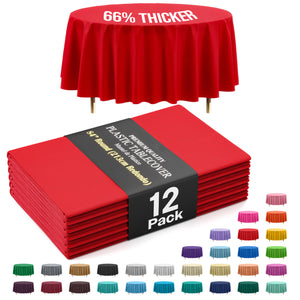 Premium Round Red Plastic Table Covers | 12 Pack | 84 in.