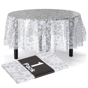 Round White Lace Plastic Table Cover | 84 in.