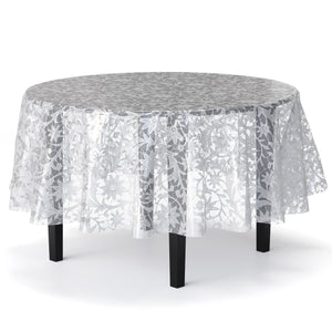 Round White Lace Plastic Table Cover - 84 in.