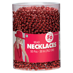 Red Bead Necklace Set - 50 Pack, 30 Inches