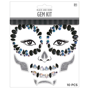 Halloween Skeleton Face Gem Kit - Black and Bone