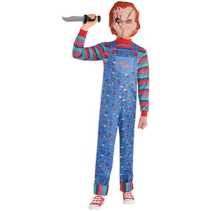 Kids' Chucky Halloween Costume with Creepy Mask and Overalls - Child M (8-10)