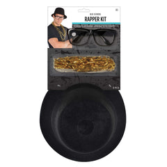 1980s Old School Rapper Costume Kit with Hat, Glasses & Chain - One Size (72" long)