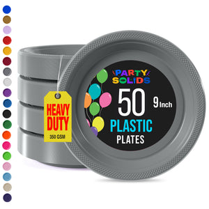 9 in. Silver Plastic Plates | 50 Count