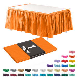 Orange Plastic Table Skirt | 14 ft. x 29 in.