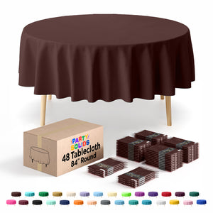 Round Brown Plastic Table Cover | 84 in. | Case of 48