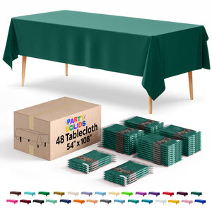 Dark Green Plastic Table Cover | Case of 48 | 54 in. x 108 in.