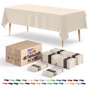 Ivory Plastic Table Cover | Case of 48 | 54 in. x 108 in.