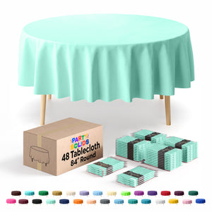 Round Mint Plastic Table Cover | 84 in. | Case of 48