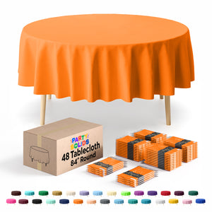 Round Orange Plastic Table Cover | 84 in. | Case of 48