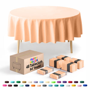Round Peach Plastic Table Cover | 84 in. | Case of 48