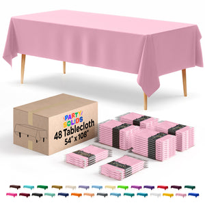 Pink Plastic Table Cover | Case of 48 | 54 in. x 108 in.