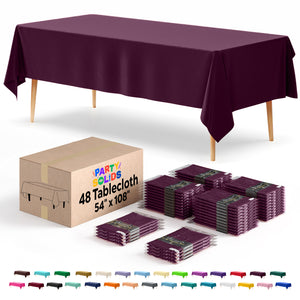 Plum Plastic Table Cover | Case of 48 | 54 in. x 108 in.