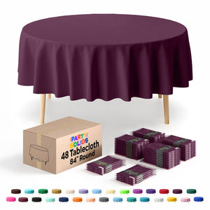 Plum Round Plastic Table Cover | 84 in. | Case of 48