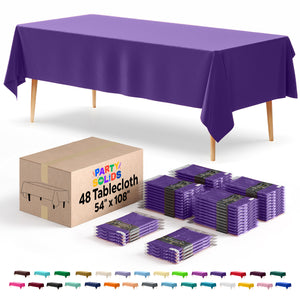 Purple Plastic Table Cover | Case of 48 | 54 in. x 108 in.