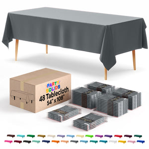 Silver Plastic Table Cover | Case of 48 | 54 in. x 108 in.