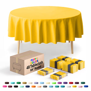 Round Yellow Plastic Table Cover | 84 in. | Case of 48