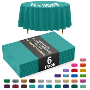 Premium Round Teal Plastic Table Covers | 6 Pack | 84 in.