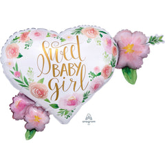 Sweet Baby Girl Floral Heart Foil Balloon