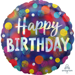 Vibrant Polka Dot Happy Birthday 18-inch Foil Balloon