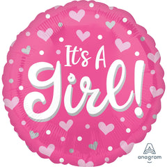 "It's a Girl" Pink Heart & Dots Foil Balloon - 18 Inch
