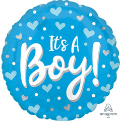 "It's a Boy!" Blue Heart & Dot Foil Balloon - 18 Inch