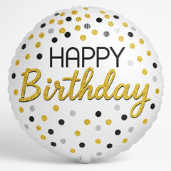 Elegant Black, Silver, and Gold Birthday Foil Balloon - 18 Inch