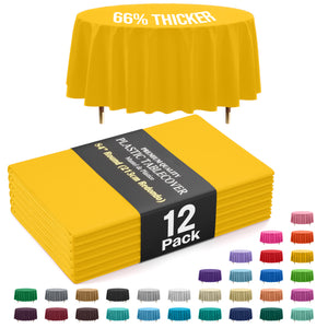 Premium Round Yellow Plastic Table Covers | 12 Pack | 84 in.