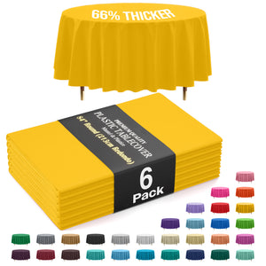 Premium Round Yellow Plastic Table Covers | 6 Pack | 84 in.