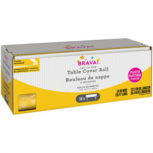 Yellow Plastic Table Cover Roll with Cutter - 54 x 126 ft