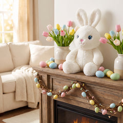 Charming White Plush Bunny - 9.5" Easter Decor