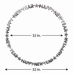 Black and Silver "Happy New Year" Beaded Necklace - 32 inches