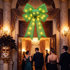 Elegant Green Fabric Bow with Lights - 21" Masquerade Decor