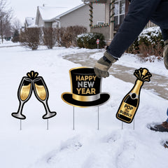 Festive Happy New Year Yard Sign Set 15" - 17.7"