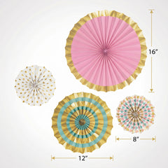 Metallic Gold & Pastel Paper Fan Decorations - 4 Pack