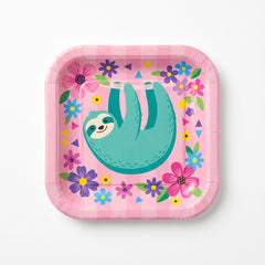 Vibrant Sloth Square Paper Plates - 7"